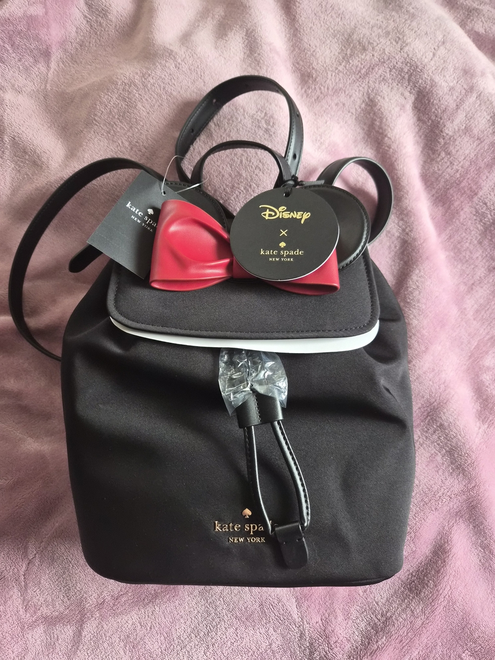 Disney x Kate Spade Black Mini Backpack with Red Bow